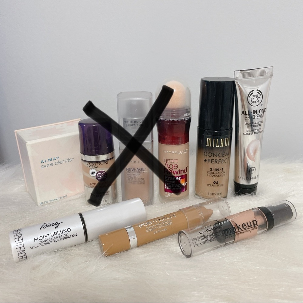 Face makeup foundation concealer bundle - (milani, the body shop, almay, loreal)
